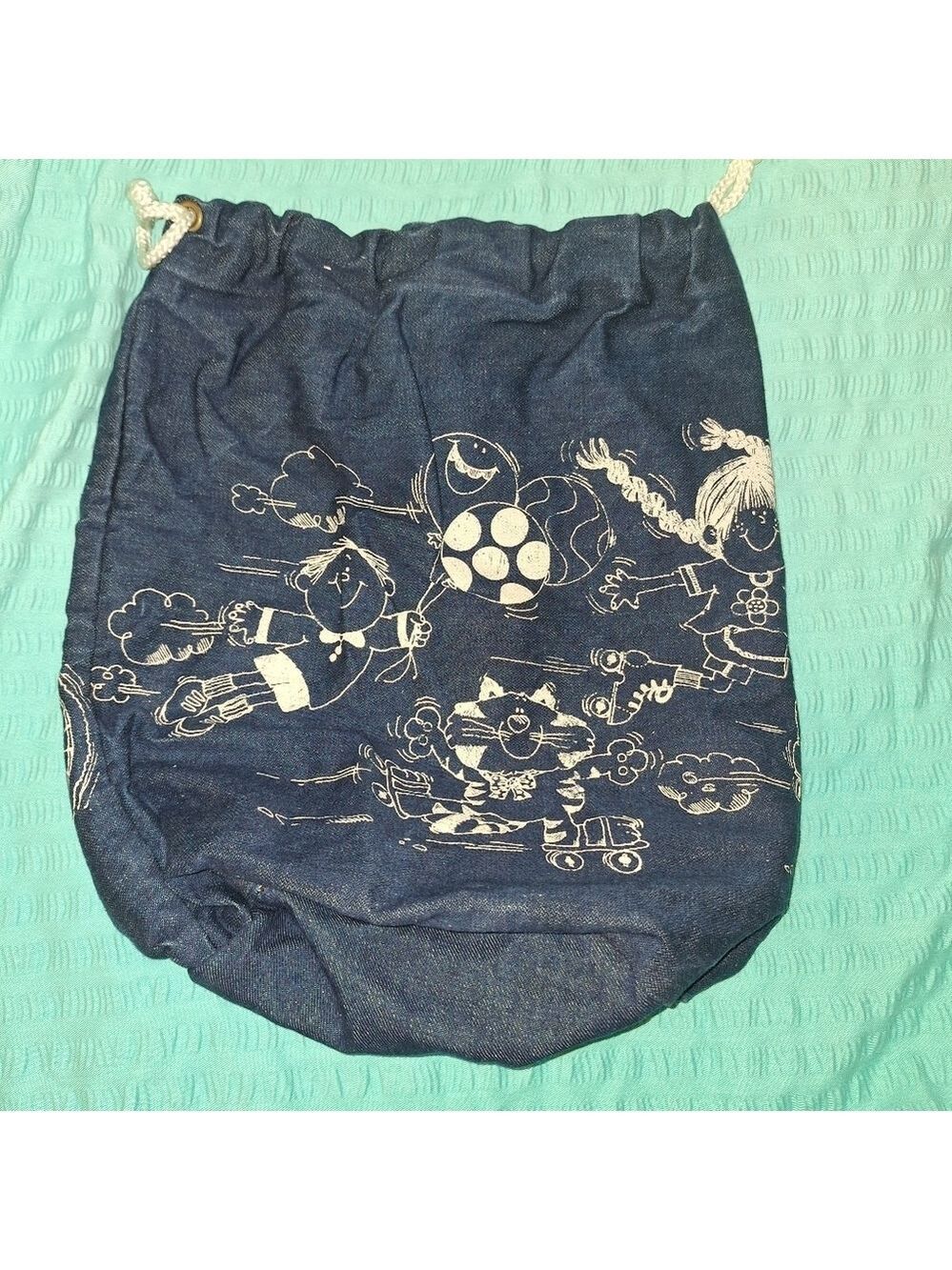 Blue Denim Bag Characters Drawstring - Picture 1 of 4